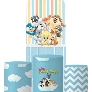 Kit Painel Romano + Trio Capa De Cilindro Baby Looney Tunes